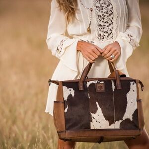 STS Cowhide Western Diaper Bag Distressed Bohemian Brown Rugged Leather Baby Bag